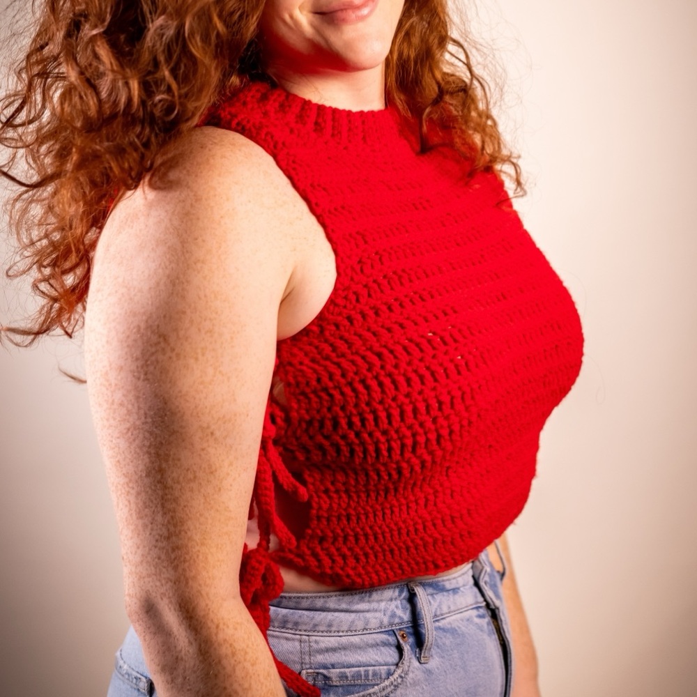 Red crochet Sleeveless Top